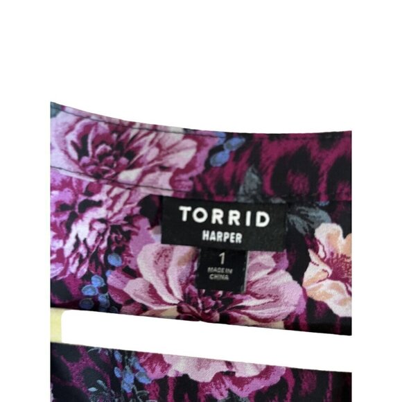 Torrid Top Women 1X Black Pullover Floral Animal Print Western Feminine Twee - Picture 3 of 14